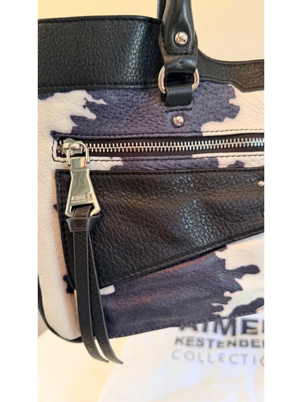 Aimee Kestenberg Leather Cow Print Satchel Shoulder Bag with Detachable Strap